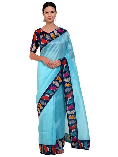 lace bordered plain saree with blouse - 18492325 - Very Small Image - 1