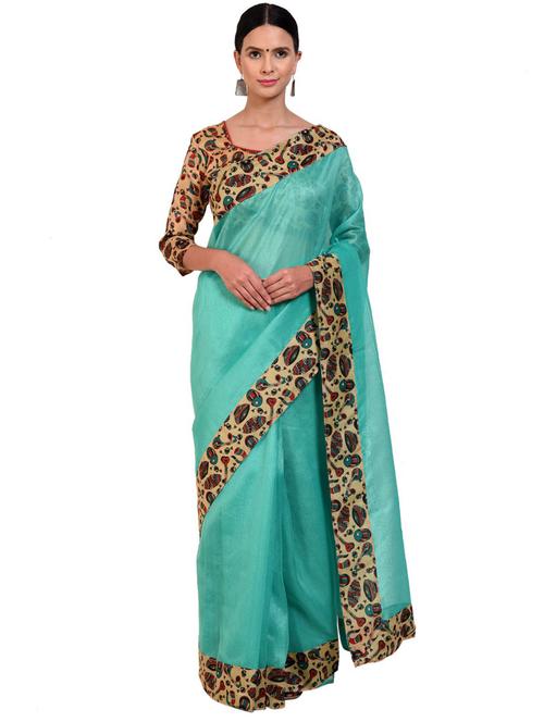 lace bordered plain saree with blouse - 18492331 - Very Small Image - 1