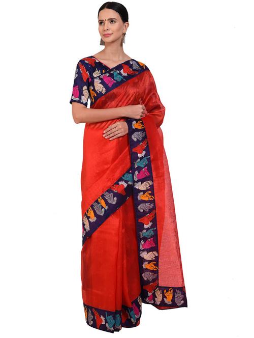 lace bordered plain saree with blouse - 18492361 - Very Small Image - 1