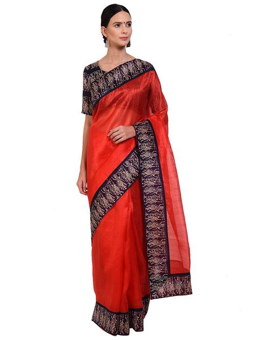 lace bordered plain saree with blouse - 18492363 - Very Small Image - 1