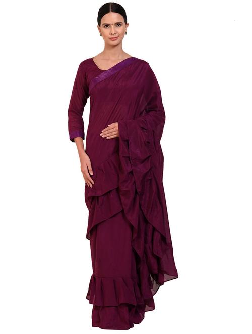 solid ruffled lace detailed saree - 18492423 - Very Small Image - 1