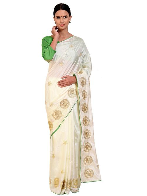 off-white embroidered saree with blouse - 18492556 - Very Small Image - 1