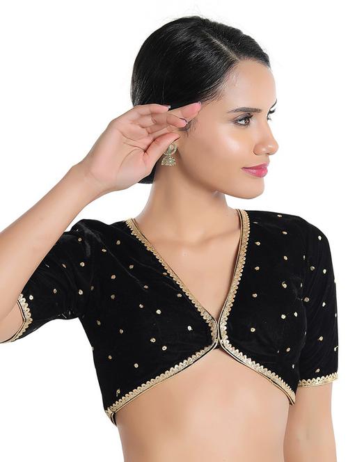 front open v neck velvet blouse - 18493114 - Very Small Image - 1