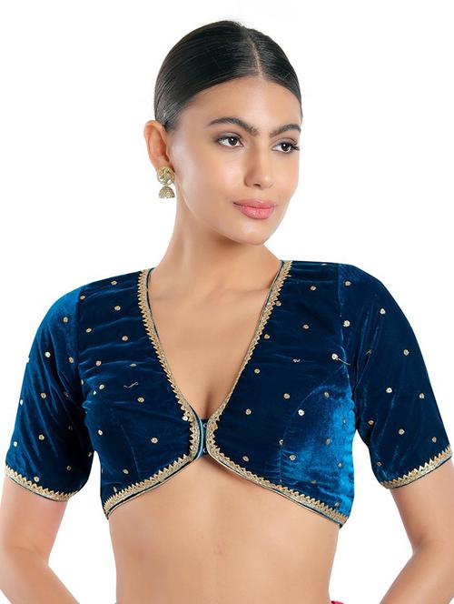 front open v neck velvet blouse - 18493115 - Very Small Image - 1