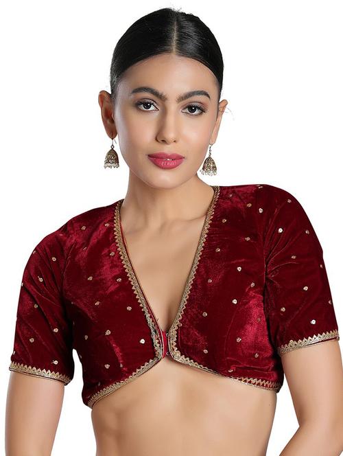 front open v neck velvet blouse - 18493116 - Very Small Image - 1