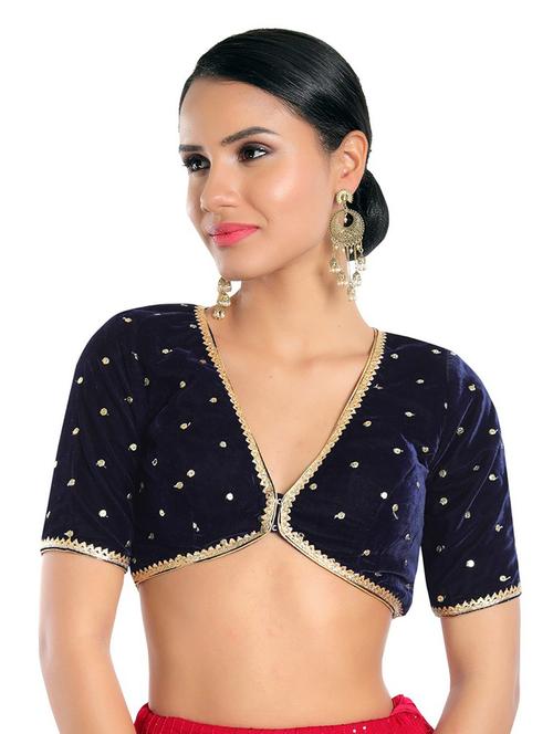 front open v neck velvet blouse - 18493117 - Very Small Image - 1