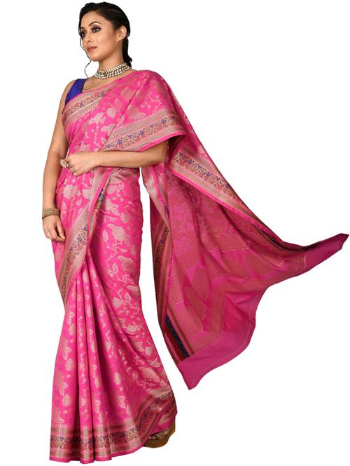 self design banarasi saree with blouse - 18493171 - Very Small Image - 1