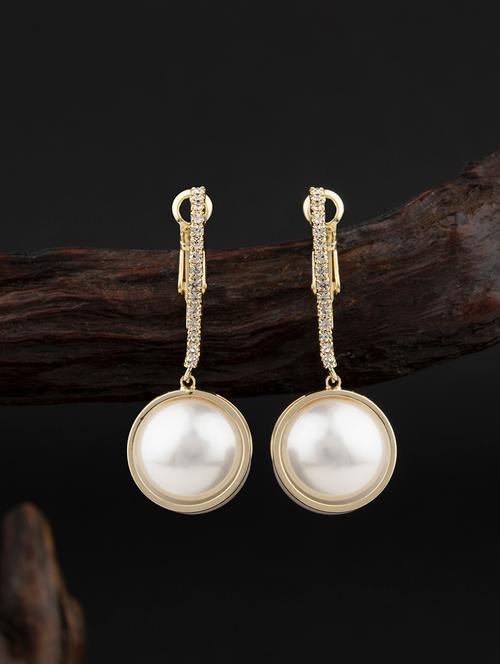 gold plated pearl crafted contemporary drop earring - 18498384 - Very Small Image - 1
