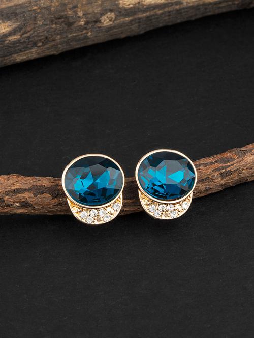 contemporary gold toned with diamond stud earring - 18498402 - Very Small Image - 1