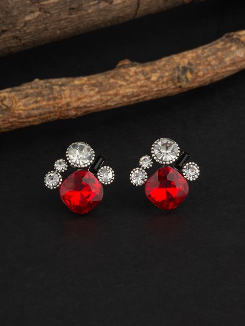 contemporary silver toned with diamond stud earring - 18498403 - Very Small Image - 1