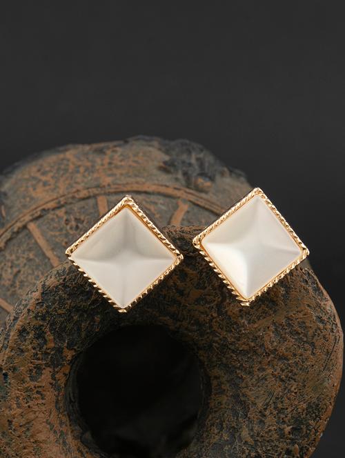 contemporary gold toned with white beads stud earring - 18498407 - Very Small Image - 1