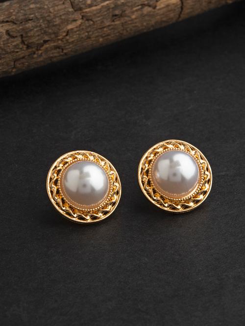 contemporary gold toned with white beads stud earring - 18498409 - Very Small Image - 1