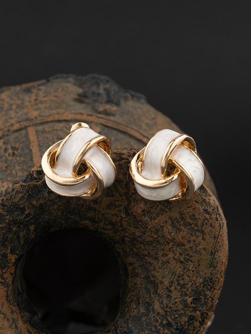 contemporary gold toned with white beads stud earring - 18498411 - Very Small Image - 1