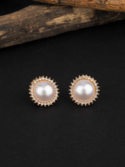 contemporary gold toned with white beads stud earring - 18498419 - Very Small Image - 1