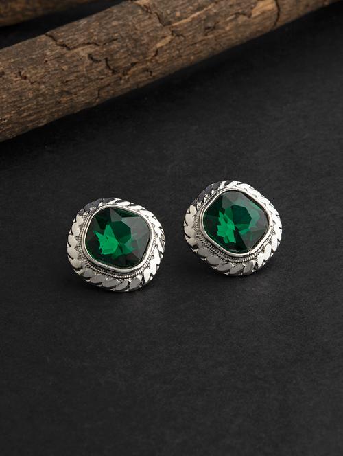 contemporary silver toned embellished with cz diamond stud earring - 18498432 - Very Small Image - 1