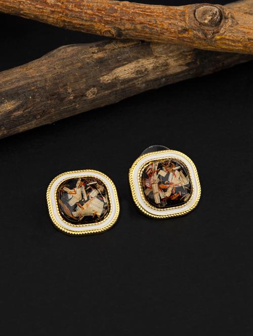 contemporary gold toned with black beads stud earring - 18498435 - Very Small Image - 1