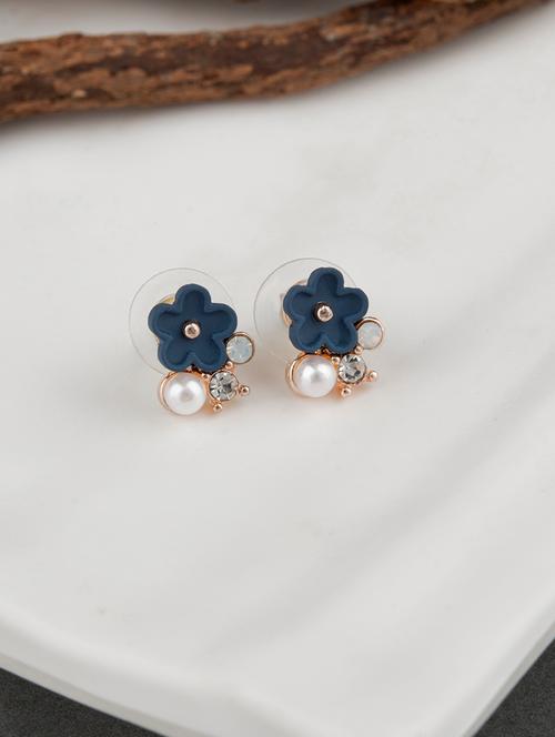 contemporary gold toned with white beads stud earring - 18498442 - Very Small Image - 1