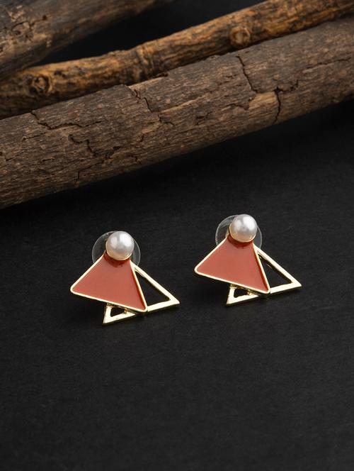 contemporary gold toned with white beads stud earring - 18498443 - Very Small Image - 1