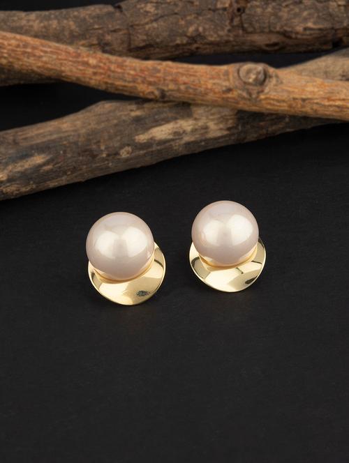contemporary gold toned with white beads stud earring - 18498450 - Very Small Image - 1