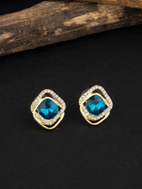 contemporary gold toned with blue dimond stud earring - 18498451 - Very Small Image - 1