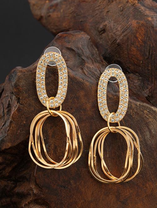 gold plated stones crafted contemporary drop earring - 18498453 - Very Small Image - 1
