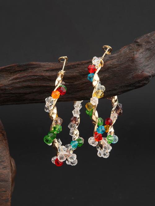 contemporary golden plated embellished with pearl hoop earring - 18498463 - Very Small Image - 1