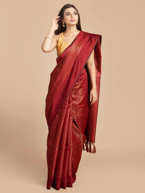 tassels detailed woven saree with blouse - 18499247 - Very Small Image - 1