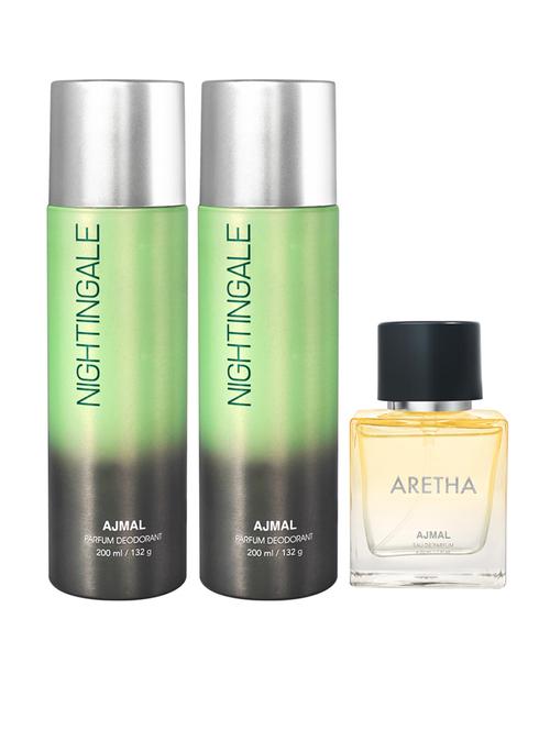 ajmal nightingale deodorant combo of 2 deodorants 200ml each gift for unisex and aretha edp 50 ml for women (total 450ml) - 18499629 - Very Small Image - 1
