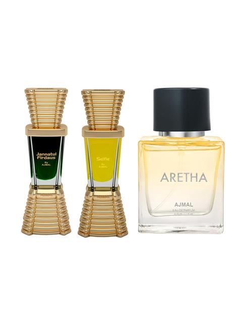 ajmal jannatul firdaus concentrated perfume 10ml for unisex and selfie cp 10ml for men and aretha edp 50 ml for women - 18499659 - Very Small Image - 1