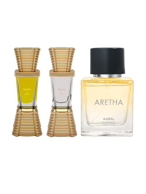 ajmal aura concentrated perfume 10ml for unisex and selfie cp 10ml for men and aretha edp 50 ml for women - 18499660 - Very Small Image - 1