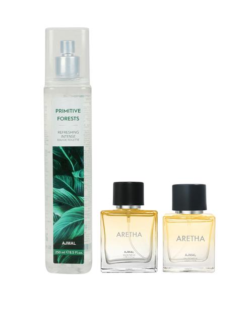 ajmal aretha edp for women 100ml & primitive forest edt for unisex 250ml and aretha edp 50 ml for women pack of 3 (total 400ml) - 18499696 - Very Small Image - 1