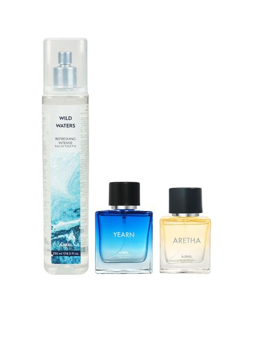 ajmal yearn edp for men 100ml & wild waters edt for unisex 250ml and aretha edp 50 ml for women combo pack of 3 (total 400ml) - 18499699 - Very Small Image - 1