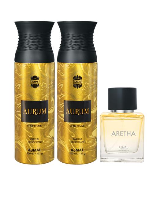 ajmal 2 aurum deodorants gift for women and aretha edp 50 ml for women (450 ml, pack of 3) - 18499725 - Very Small Image - 1