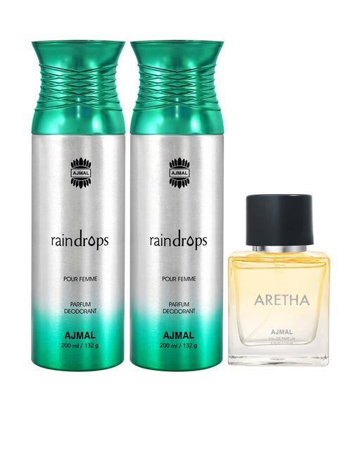 ajmal raindrops & raindrops deodorants for women each 200 ml and aretha edp 50 ml for women ( pack of 3) - 18499729 - Very Small Image - 1