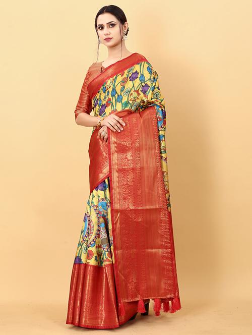 tassels detailed woven saree with blouse - 18499996 - Very Small Image - 1