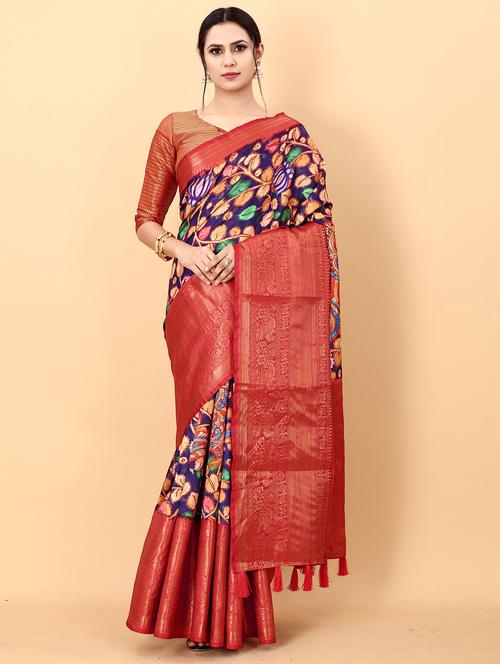tassels detailed woven saree with blouse - 18499998 - Very Small Image - 1