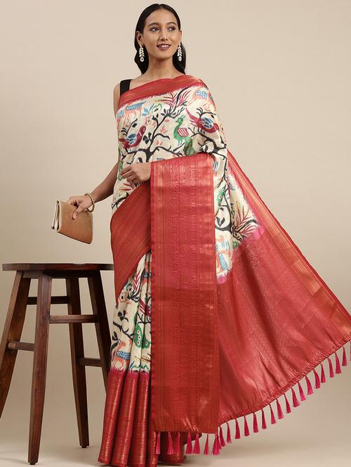 tassels detailed woven saree with blouse - 18500002 - Very Small Image - 1