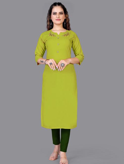 lime solid straight kurta - 18500050 - Very Small Image - 1