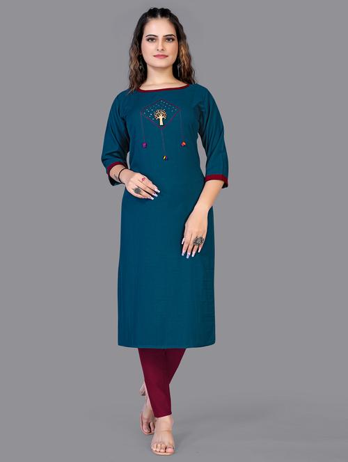 embroidered straight kurta - 18500058 - Very Small Image - 1