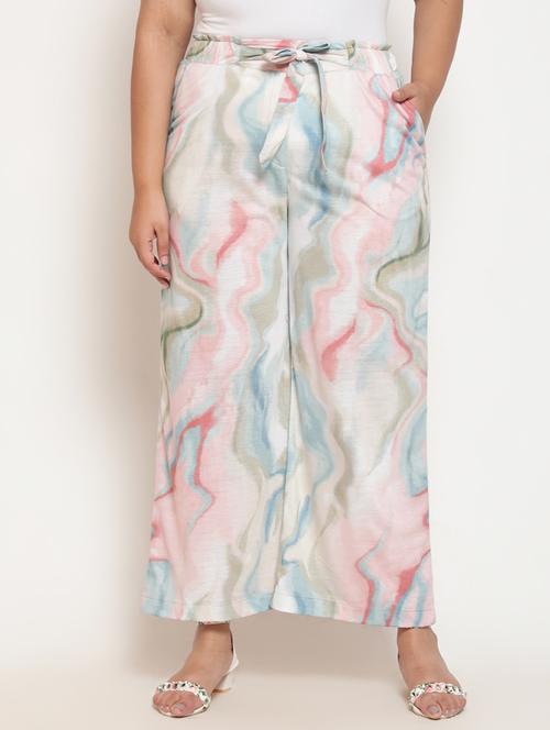 tie front printed plus trouser - 18500206 - Very Small Image - 1