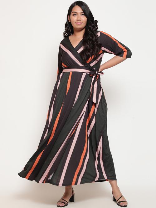 tie front striped wrap dress - 18500240 - Very Small Image - 1