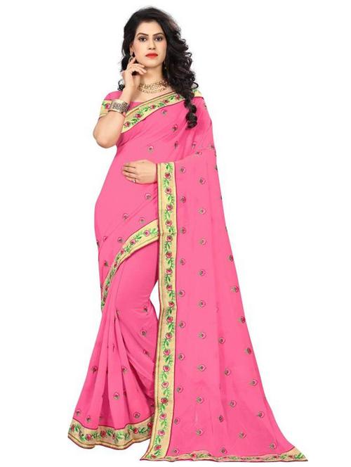 lace detailed embroidered saree with blouse - 18500335 - Very Small Image - 1