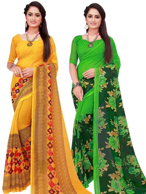 pack of 2 printed sarees with blouse - 18500488 - Very Small Image - 1