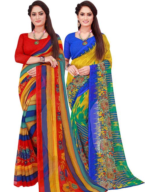 pack of 2 printed sarees with blouse - 18500786 - Very Small Image - 1