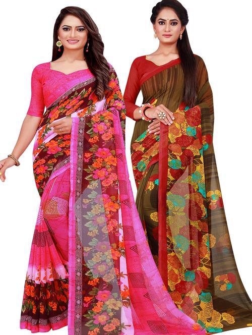 pack of 2 printed sarees with blouse - 18501003 - Very Small Image - 1