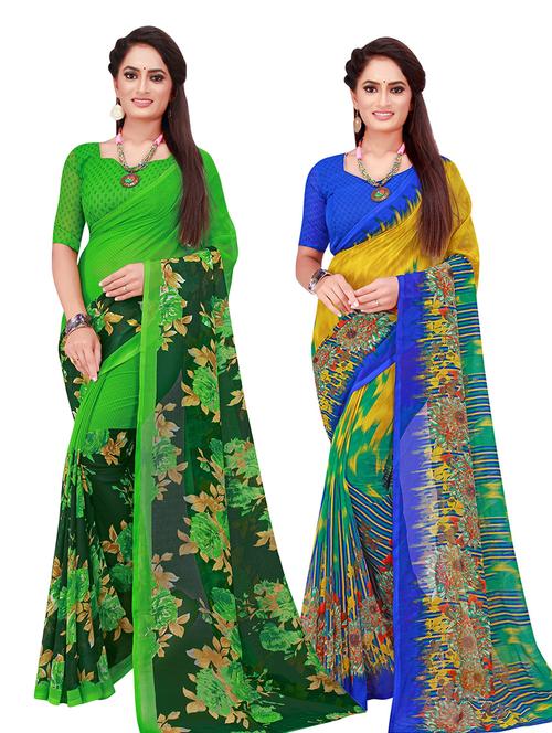 pack of 2 printed saree with blouse - 18501100 - Very Small Image - 1