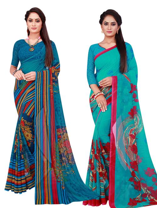 pack of 2 printed saree with blouse - 18501145 - Very Small Image - 1