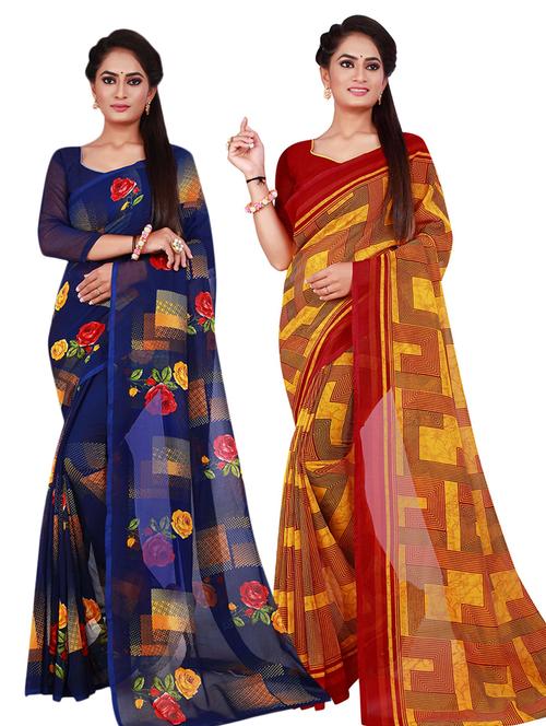 pack of 2 printed saree with blouse - 18501163 - Very Small Image - 1