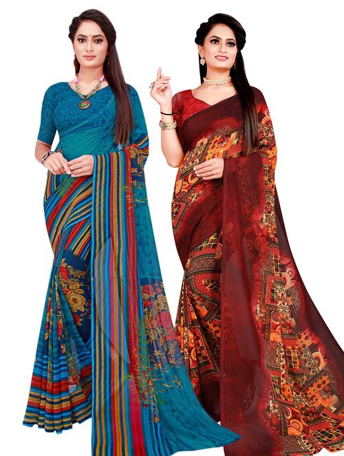 pack of 2 printed saree with blouse - 18501193 - Very Small Image - 1