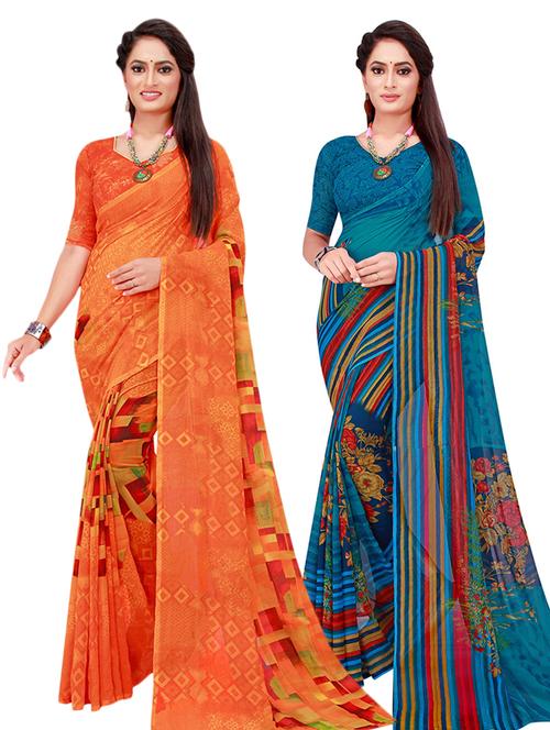 pack of 2 printed saree with blouse - 18501199 - Very Small Image - 1